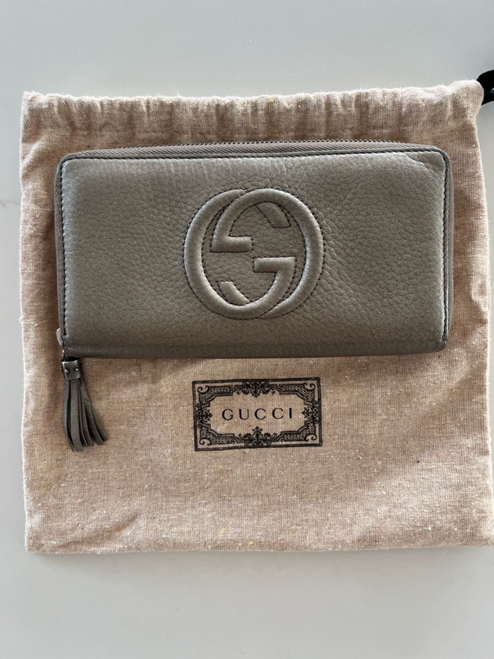 Gucci Soho Zip Around Long Wallet - Interlocking GG Metallic Pewter w/ Tassel